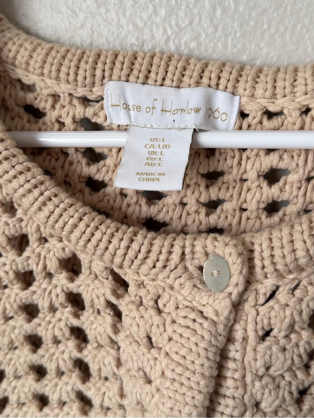 House of Harlow 1960 Knit Button-Front Crochet Vest - Beige Women’s L Boho Beach - Picture 4 of 6